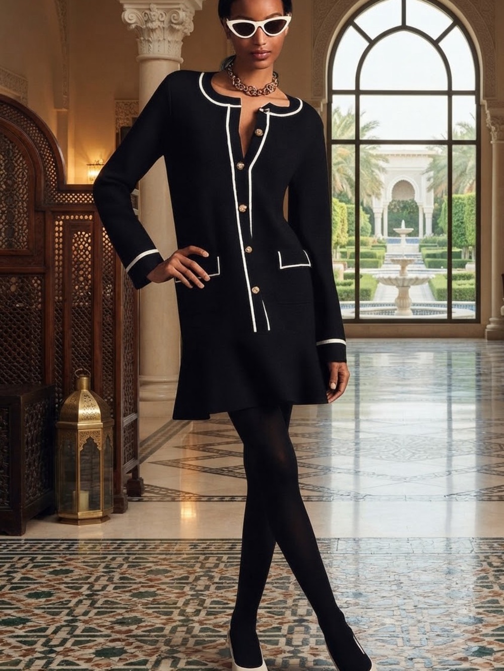 Lulu's Upscale Personality Black Knit Cardigan Long Sleeve Mini Dress small
